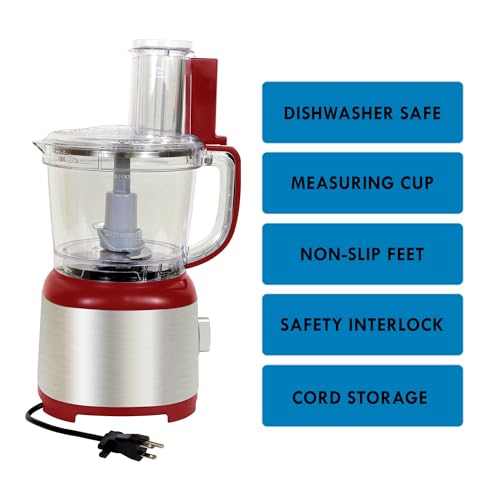 Kenmore 11 Cup Food Processor and Vegetable Chopper with Reversible Slicing (Red)