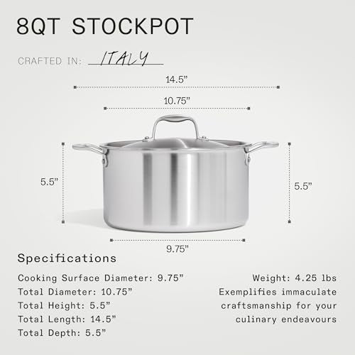 Cookware - 7-Piece CeramiClad Non Stick Pot and Pan Set (Antique Brass Handle) - 5-Ply Stainless Clad - Professional Cookware - Crafted in Italy - Induction Compatible (Antique Brass)