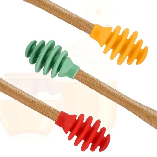 3 Pack Silicone Honey Dipper Sticks (Yellow/Red/Green)