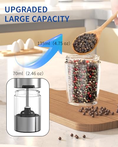 Gravity Electric Salt and Pepper Grinder Set Automatic Salt and Pepper Grinder Set with LED Light (Battery / Beige)