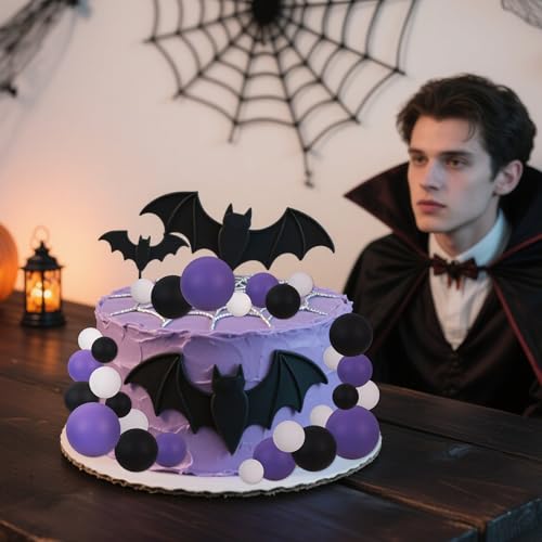 40 pcs Foam Ball Halloween Cake Toppers with Sticks Perfect for Graduation Halloween Cake Decor Birthday Graduation Congrats 2026 Cake Decoration Wednesday Theme Party (40-black White Purple)