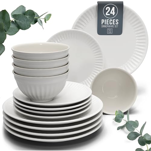 24 Piece Stoneware Dinnerware Set for 8 (Hygge / Light Gray / Set for 8 (24pcs))