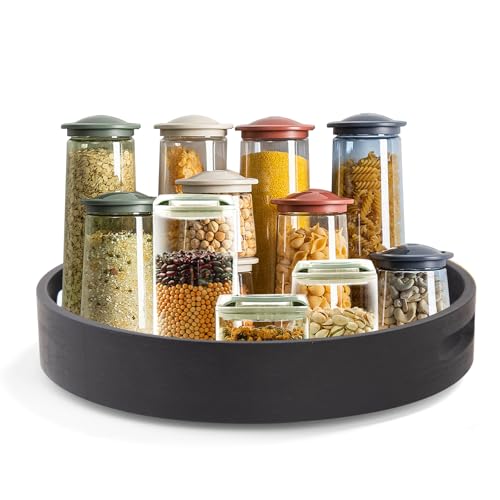 12in Black Bamboo Lazy Susan Turntable with Handle (Black-12in / Bamboo)
