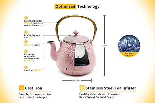 Japanese Cast Iron Teapot with Infuser (1 Quarts / Blush Pink)