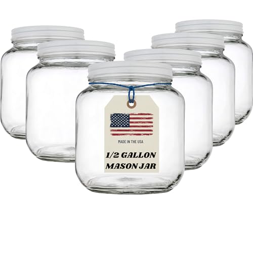 Half Gallon Glass Mason Jar Wide Mouth with Airtight Metal Lid (White Lid / 0.5 Gallon)