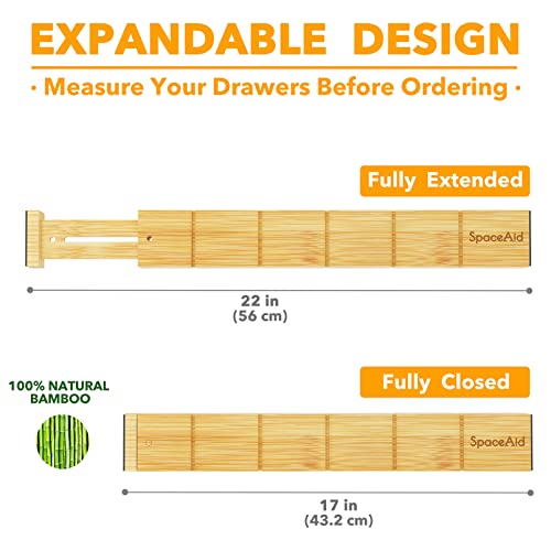 Bamboo Drawer Dividers with Inserts and Labels (2.35''H, 17''-22''L, 4 Dividers / NATURAL)
