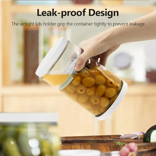 Glass Pickle Container with Strainer (White&White / 45oz*2pcs)