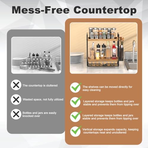 2 Tier Spice Rack Organizer for Countertop with Drawer and Basket