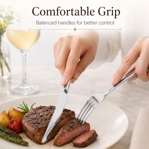 20 Piece Stainless Steel Dinner Knife and Fork Set for 10 (8.1-9.1INCHE DINNER SET)