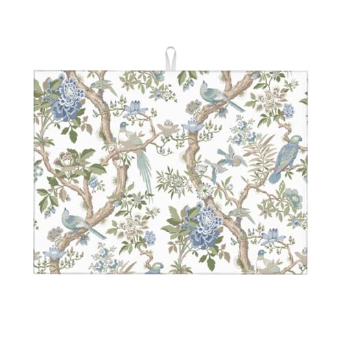 Floral Bidrs Dish Drying Mat 18x24 for Kitchen Counter (24" x 18")