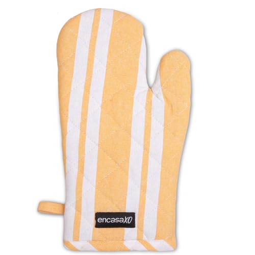 Oven Mitts Heat Resistant Kitchen Gloves (Oven Gloves / Franca Yellow Stripes)