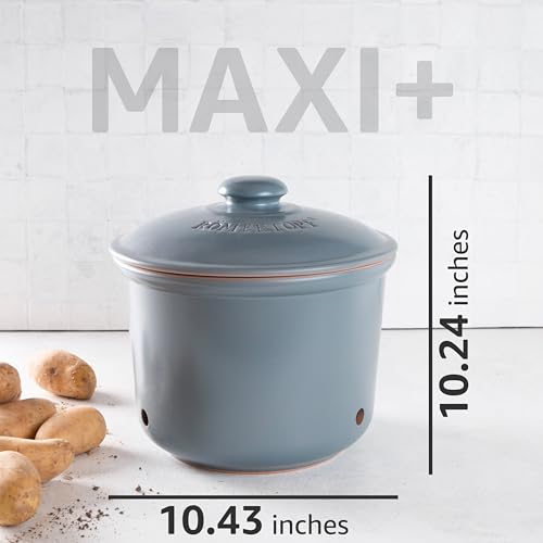 Romertopf Freshness Storage Potato Onion Garlic Clay Pot Set of 3 with Lids (Blue-gray)