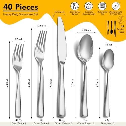 Heavy Duty Silverware Set for 8