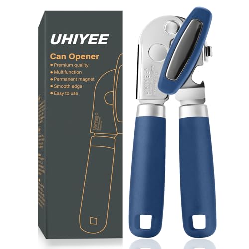 Manual Can Opener Hand Held with Magnet for Home Kitchen (Blue)