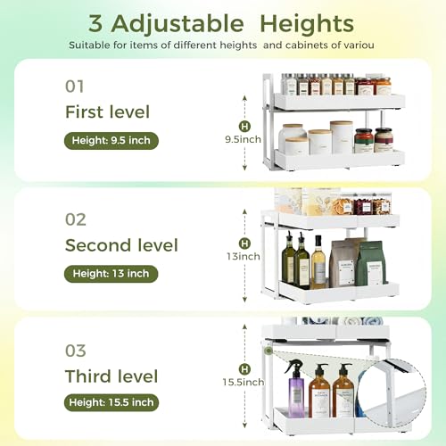 Expandable Pull Out Cabinet Organizer (White / 20.7"D×12"-18.5"W)