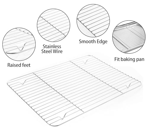 MCIRCO 6 Piece Stainless Steel Baking Sheet with Rack with Silicone Baking Mat Set (12.4x9.6x1inch)
