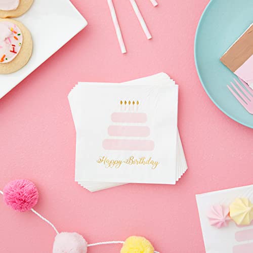 50 Pack Happy Birthday Cocktail Napkins for Women with Gold Foil Accents (50 Pack)