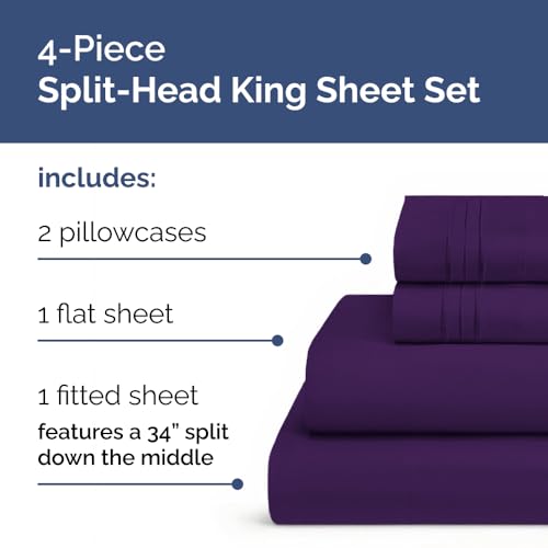 Flex Top Split Head King 4 Piece Sheet Set (36 - Purple / Split Head/Flex Top)