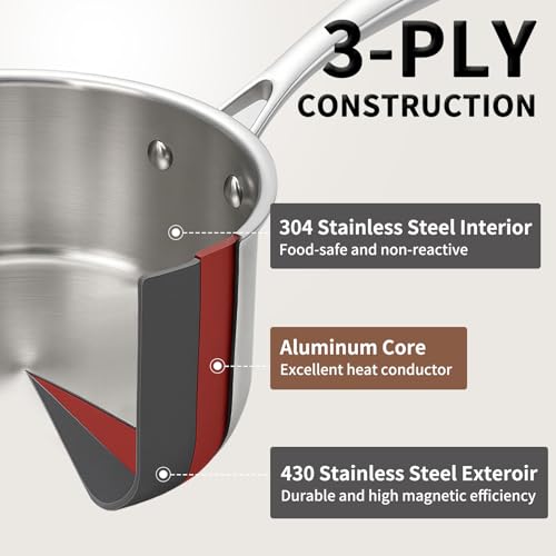 3 Ply Stainless Steel Saucepan with Lid (3 Quarts)