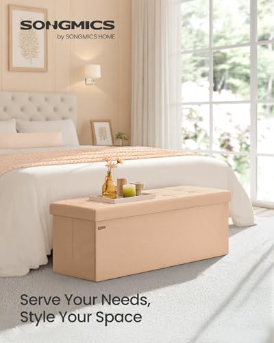 43.3 Inches Folding Storage Ottoman Bench (Apricot Orange / 15"D x 43"W x 15"H (without Flipping Lid))