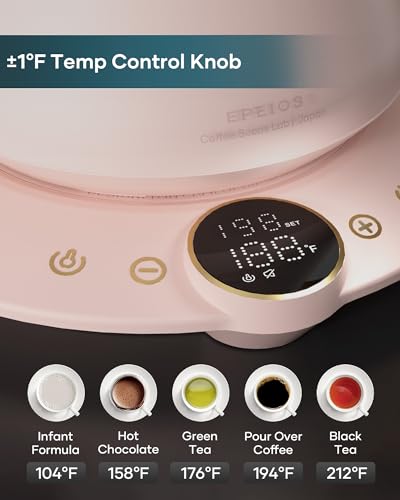 Gooseneck Electric Kettle with ±1℉ Temperature Control 0.9 Liter (Munch Pink)