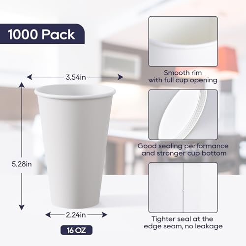 1000 pack Paper Cups 16 oz (white-16oz)