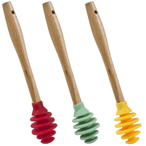 3 Pack Silicone Honey Dipper Sticks (Yellow/Red/Green)