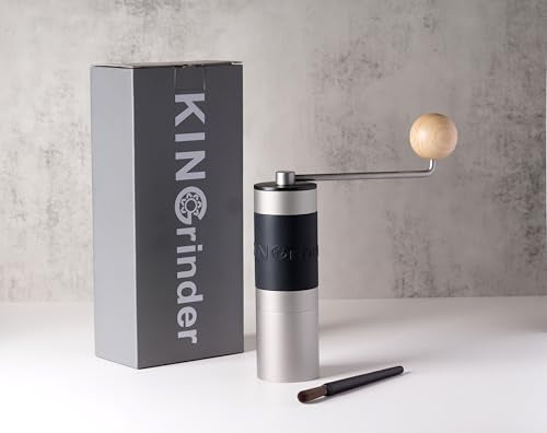 Sliver】KINGrinder K1 Manual Coffee Grinder Straight Handle Stainless Burr (Sliver)