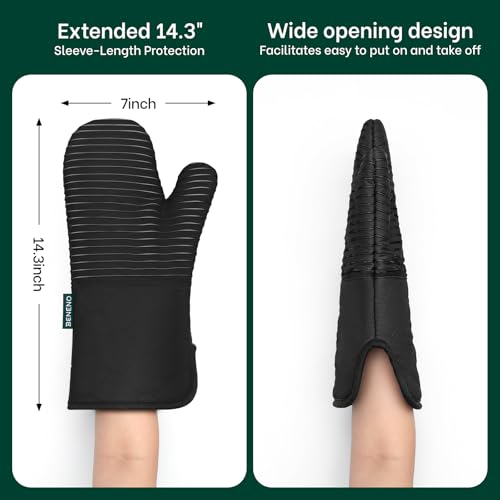 Heat Resistant 500°F Kitchen Oven Mitts 2 (Black)