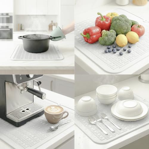 Silicone Dish Drying Mat for Multiple Usage (White / 18"L x 16"W)