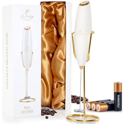 Powerful Milk Frother Wand With Duracell Batteries (Gift Box White Gold / Z1 Motor + Batteries)