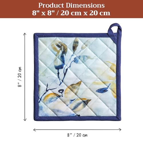 Pot Holders 100% Cotton Potholders (046 - Lazy Summer Days / 8" x 8" (Pot Holder Pack of 2))