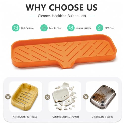 Silicone Soap Dish with Drain Spout (Orange / L(12"×4"))