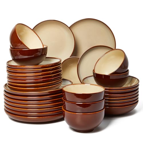 Stoneware Dinnerware Sets for 8 (Brown Yellow / Set (32pcs))