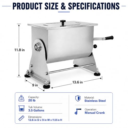 20 lb Tilting Meat Mixer for Sausage Burger Jerky (3.5 Gallon)