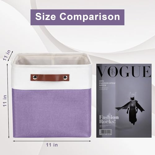 Collapsible Fabric Storage Cubes 11x11 Cube Storage Bins (Purple / Off-White / Cube - 11"x11"x11")