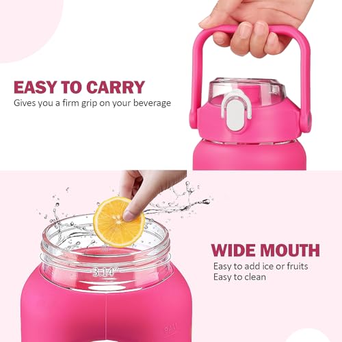 64oz Glass Water Bottles with Straw (Rose red / 64 Ounces)