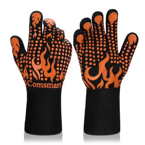 BBQ Gloves 1472°F Heat Resistant Grilling Gloves Silicone Non (short / Orange)