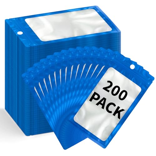 200 Pack Resealable Mylar Holographic Bags Food Storage Smell Proof Bags with Front Window Foil Packaging Pouch for Candy Sample Jewelry Small Business 3.15×5.51 Inch (200 Count)