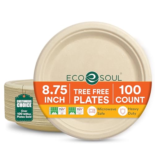 8.75 Inch Compostable Bagasse Paper Plates (8.75" [Natural])