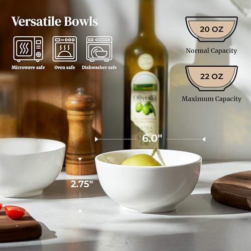 22 OZ White Ceramic Bowls Set of 4 (22 OZ / Soft White)