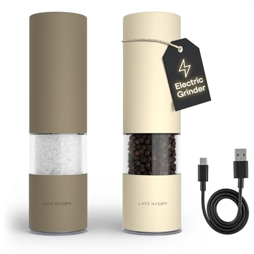 Electric Salt and Pepper Grinder Set (Taupe Brown/Almond Beige / Set of two electric mills)