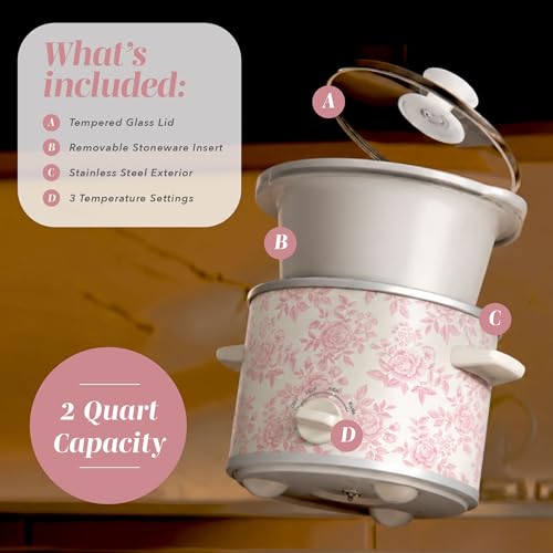 2QT Mini Electric Round Slow Cooker (Floral Pink / 2 Quarts)