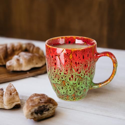 Set of 2 Durable 16 oz Coffee Mugs (Red & Green)