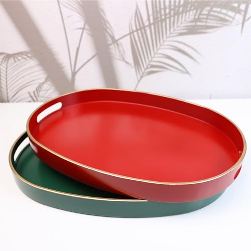 Red Plastic Serving Tray for Ottoman (Oval Red / 15.5" x 10.6" x 1.4")