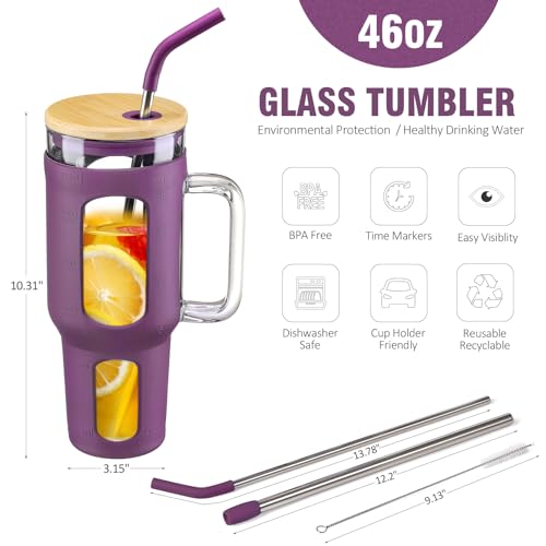 Glass Tumbler with Lid and Straw (Dark Purple / 46 Ounces)