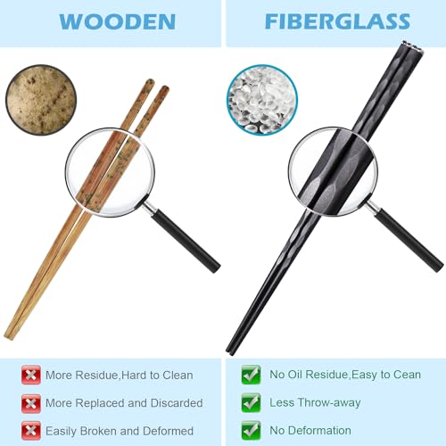 5 Pairs Premium Chopsticks Reusable Dishwasher Safe 9.5 Inch Fiberglass Chop Sticks Gift Set Non Slip Black + Silver (Black + Silver)