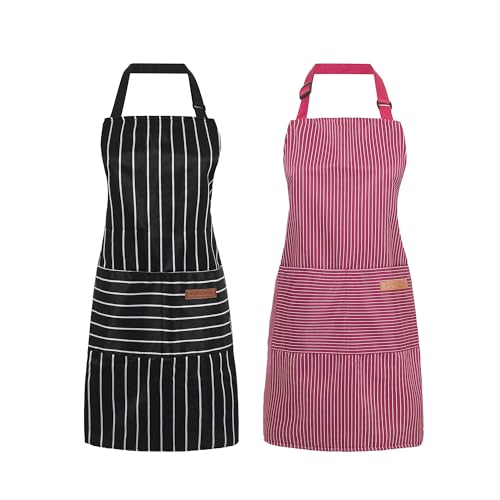 2 Pack Cooking Aprons Adjustable Bib Apron for Women with 2 Pockets (2 Count)
