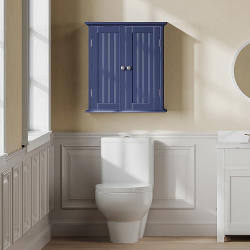 Bathroom Wall Cabinet with 2 Doors (Navy Blue / 8.8"D x 21.1"W x 24"H)