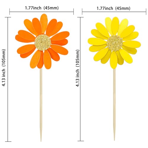 24Pcs Orange Daisy Cupcake Toppers Flower Cake Toppers Daisy Cake Decorations Chrysanthemum Cupcake Toppers Spring Daisy Flower Cake Picks for Birthday Wedding Supplies (24 Count)